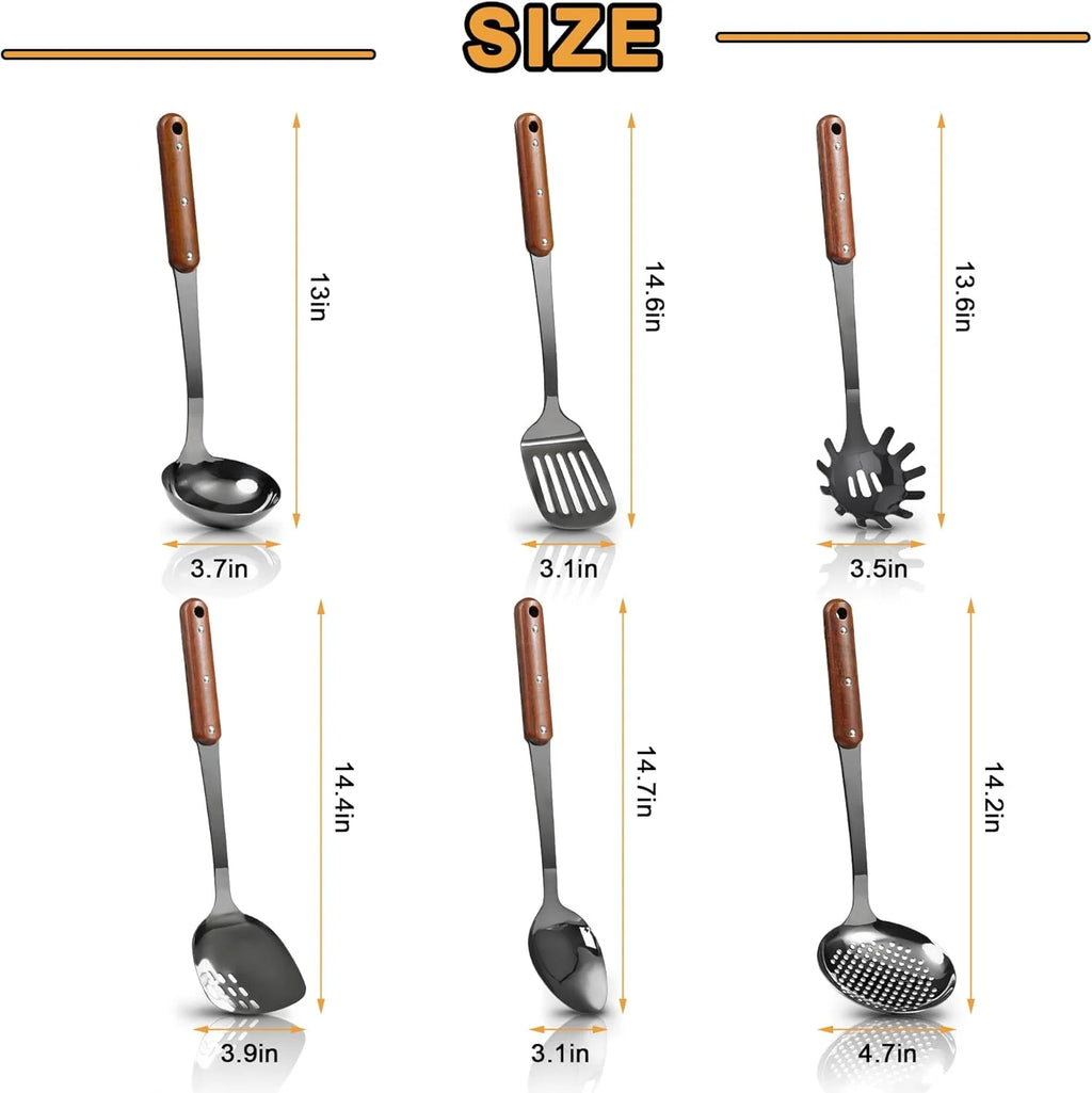 Stainless Steel Cooking Utensils Set 6 Piece Wooden Handle a7