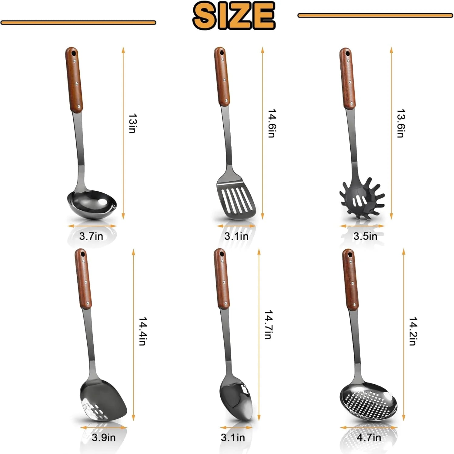 Stainless Steel Cooking Utensils Set 6 Piece Wooden Handle a7