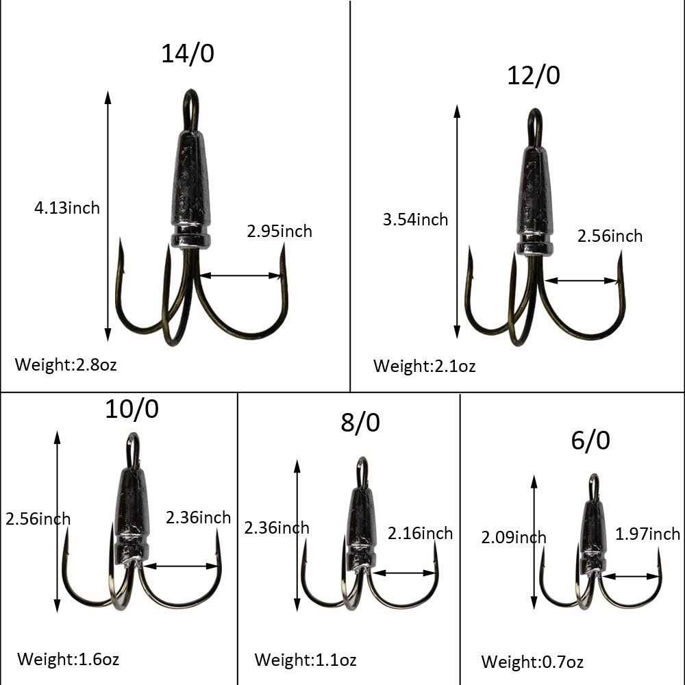 Snagging Weighted Treble Hooks 2pcs 5 Sizes k7m