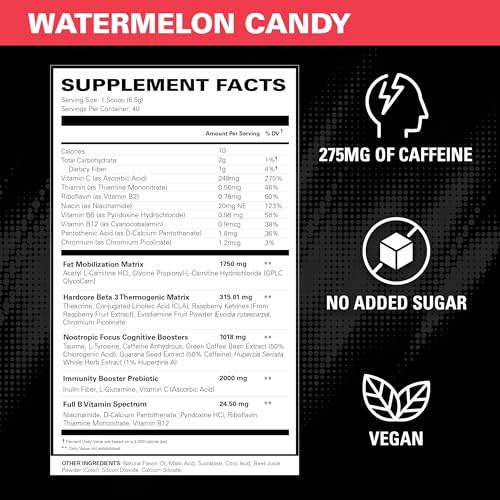 Pre Workout Powder with Caffeine and L Glutamine, Sour Flavor 40 Servings k7