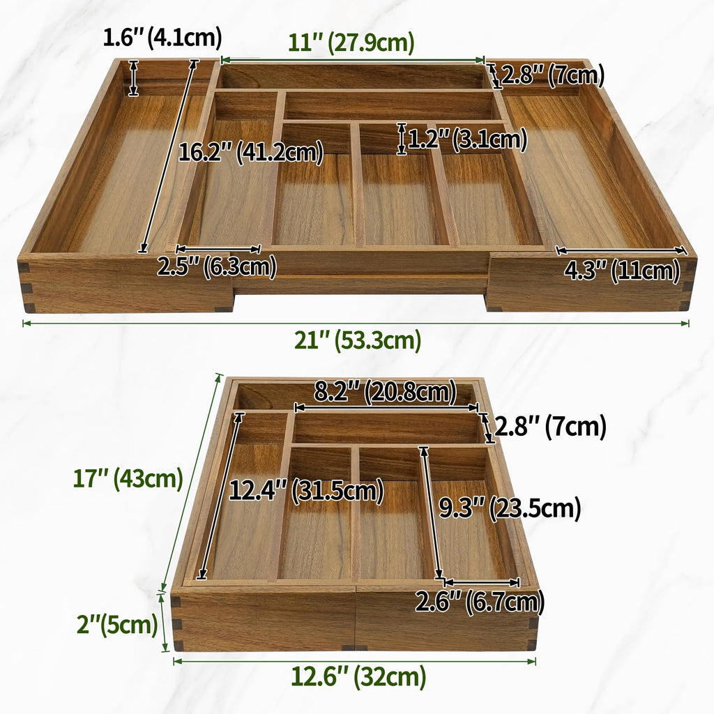 Acacia Cutlery Tray Organizer, Adjustable Drawer Divider, 8 Compartment Utensil Holder, Brown k7