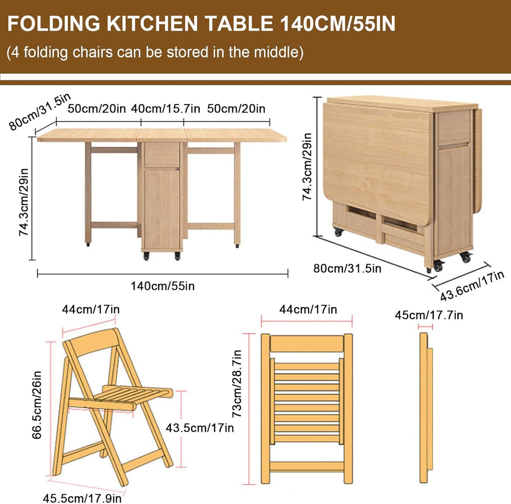 Folding Dining Table with 4 Chairs and Wheels a7