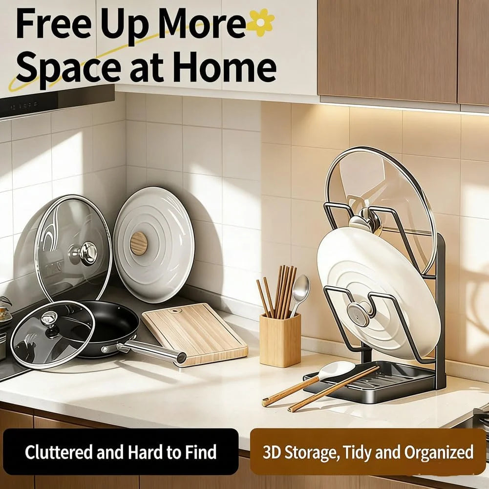 Stainless Steel Pot Lid Storage Rack with Drip Tray k7m