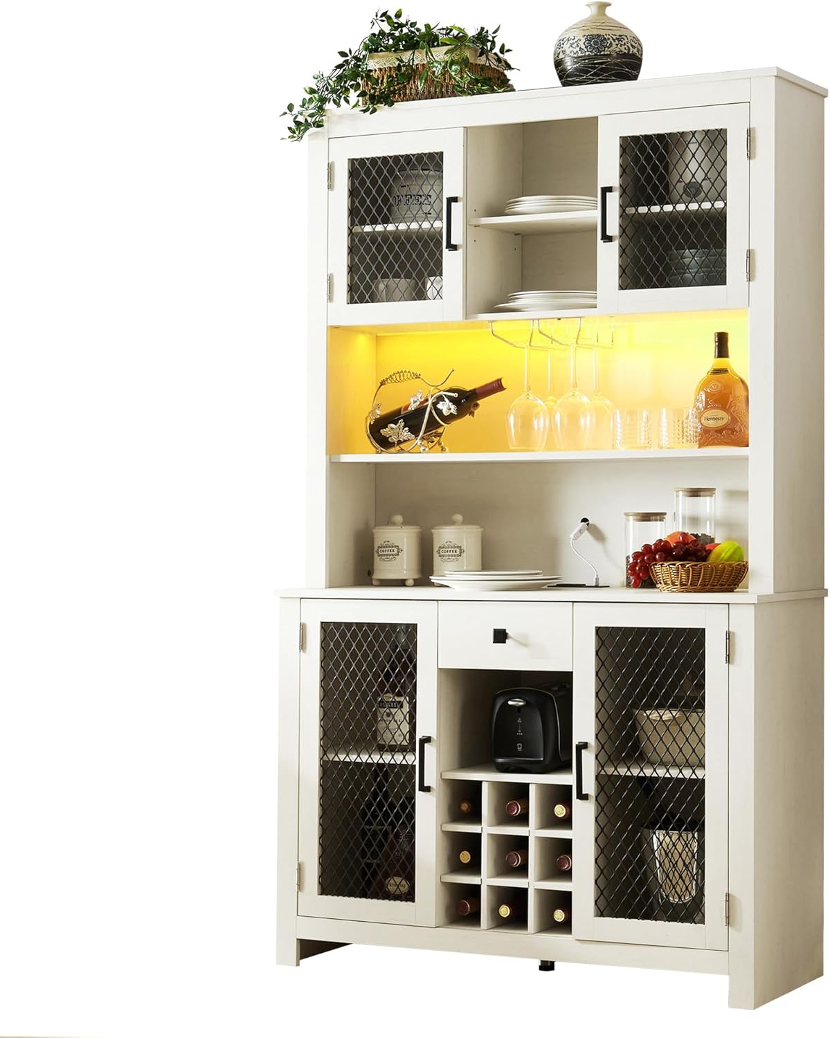 White Sideboard Buffet Cabinet with LED and Outlets a7