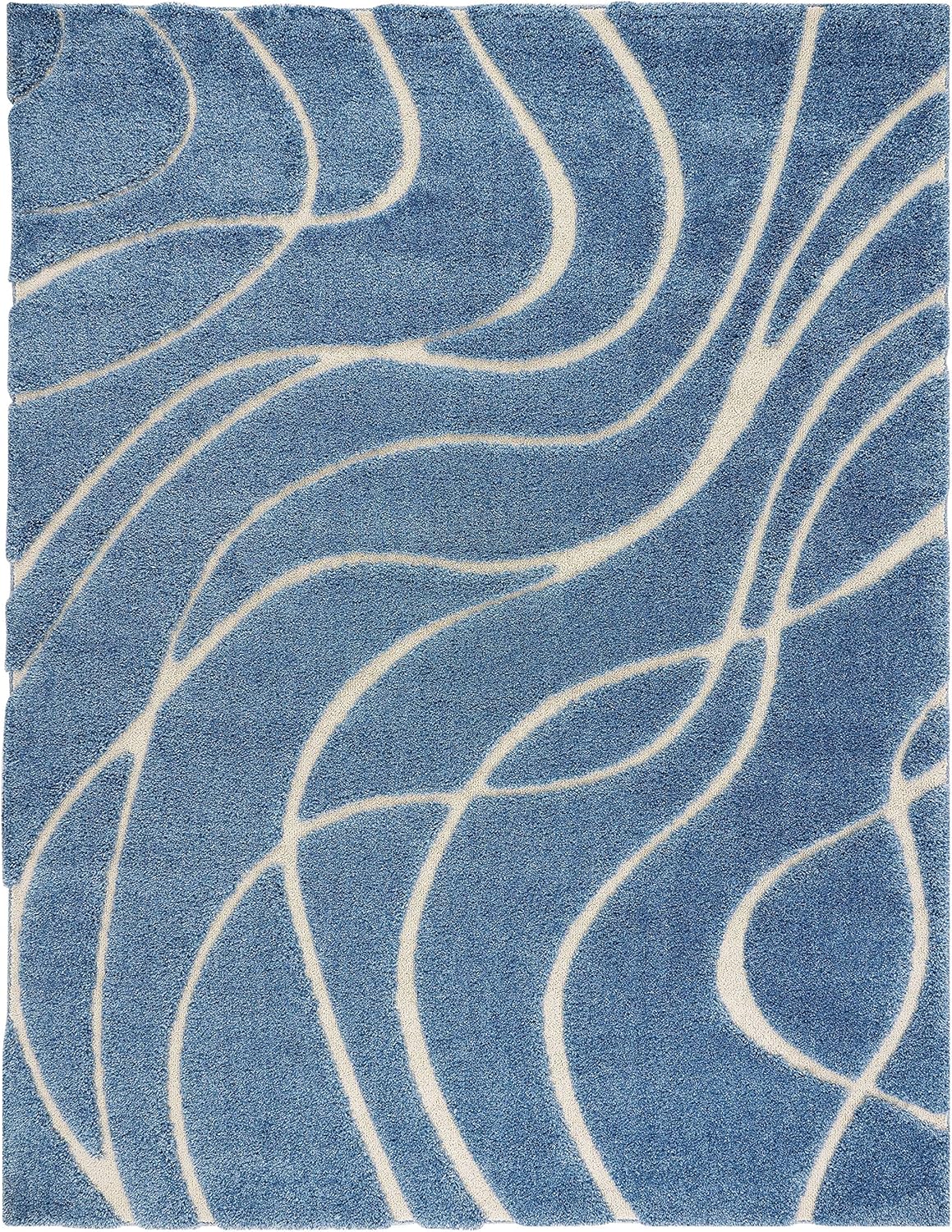 Shag Area Rug 8'6" x 12' Light Blue Cream k7