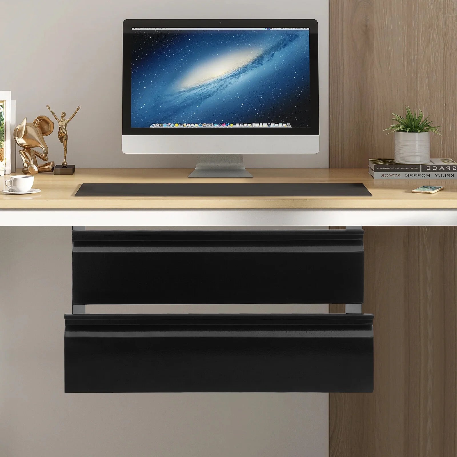 Under Desk Sliding Drawer Organizer, Black Steel Storage Tray a7