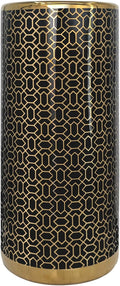 Minimalist Luxury Ceramic Umbrella Stand Umbrella Holder Vase for Umbrella Canes Walking Sticks Entryway Indoor 18" High Black Gold