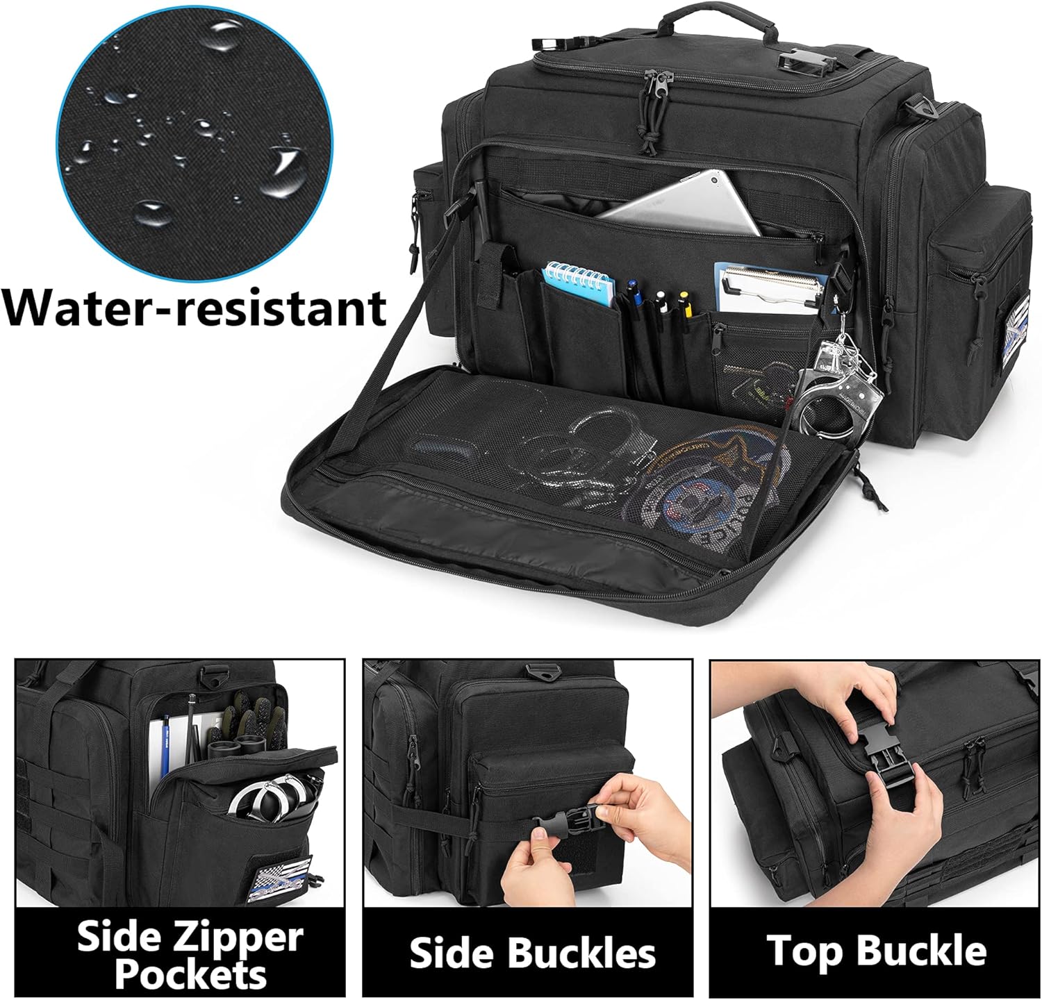 Patrol Bag for Law Enforcement, Car Seat Organizer with Laptop Layer, MOLLE Compatible, Black a7