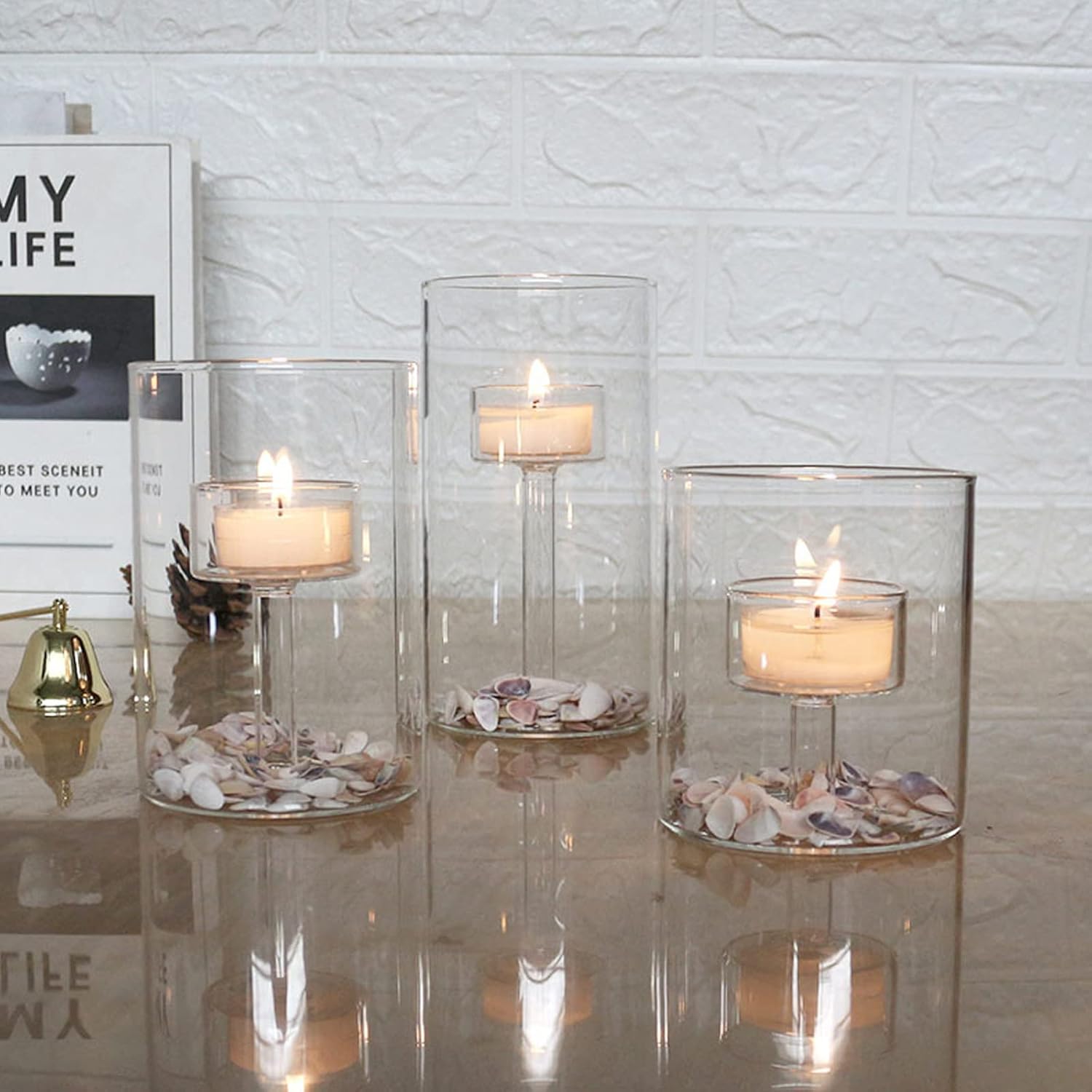Cylinder Hurricane Candle Holder for Table Centerpieces, Set of 3 k7