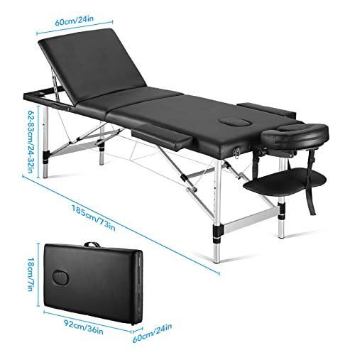 Portable Massage Table 3 Fold 23.6" Wide, Height Adjustable with Carry Bag a7k