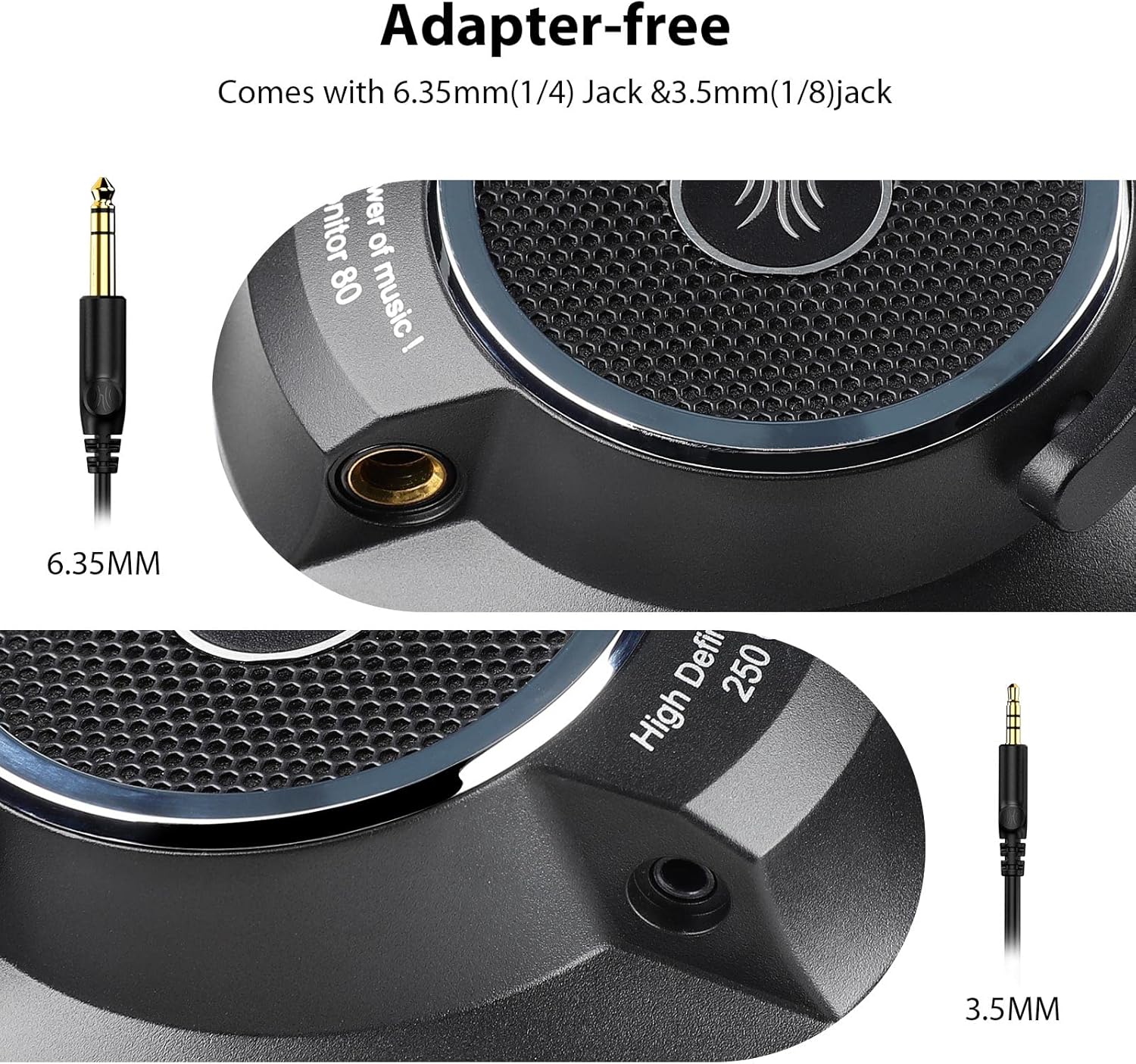 Studio Monitor Headphones for Mixing Mastering Editing, 250 Ohm, Velour Earmuffs, Wired Over Ear a7