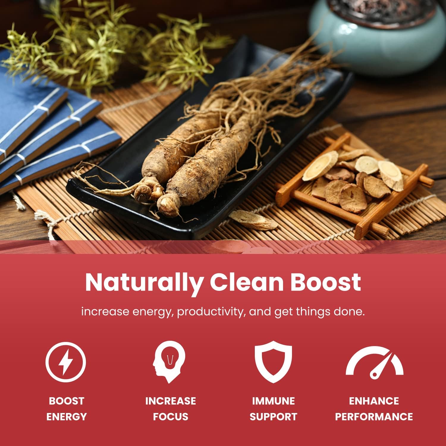 Korean Red Panax Ginseng Capsules Extra Strength Energy Focus Vitality Immune Support Vegan Pills k7