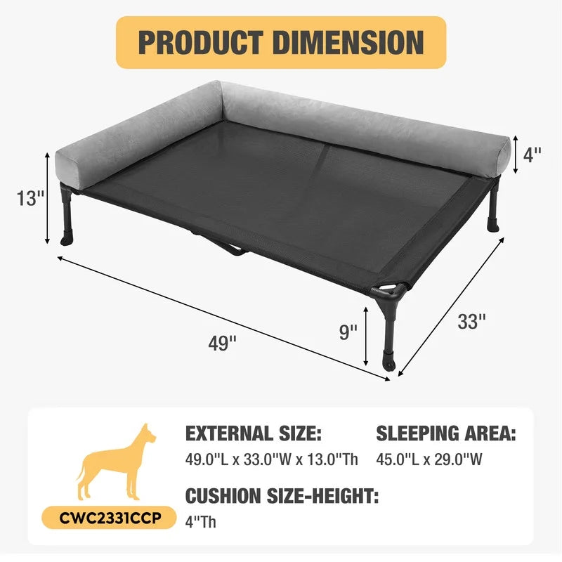 Elevated Dog Bed for Extra Large Dogs, Cooling Portable Cot with Washable Mesh A7