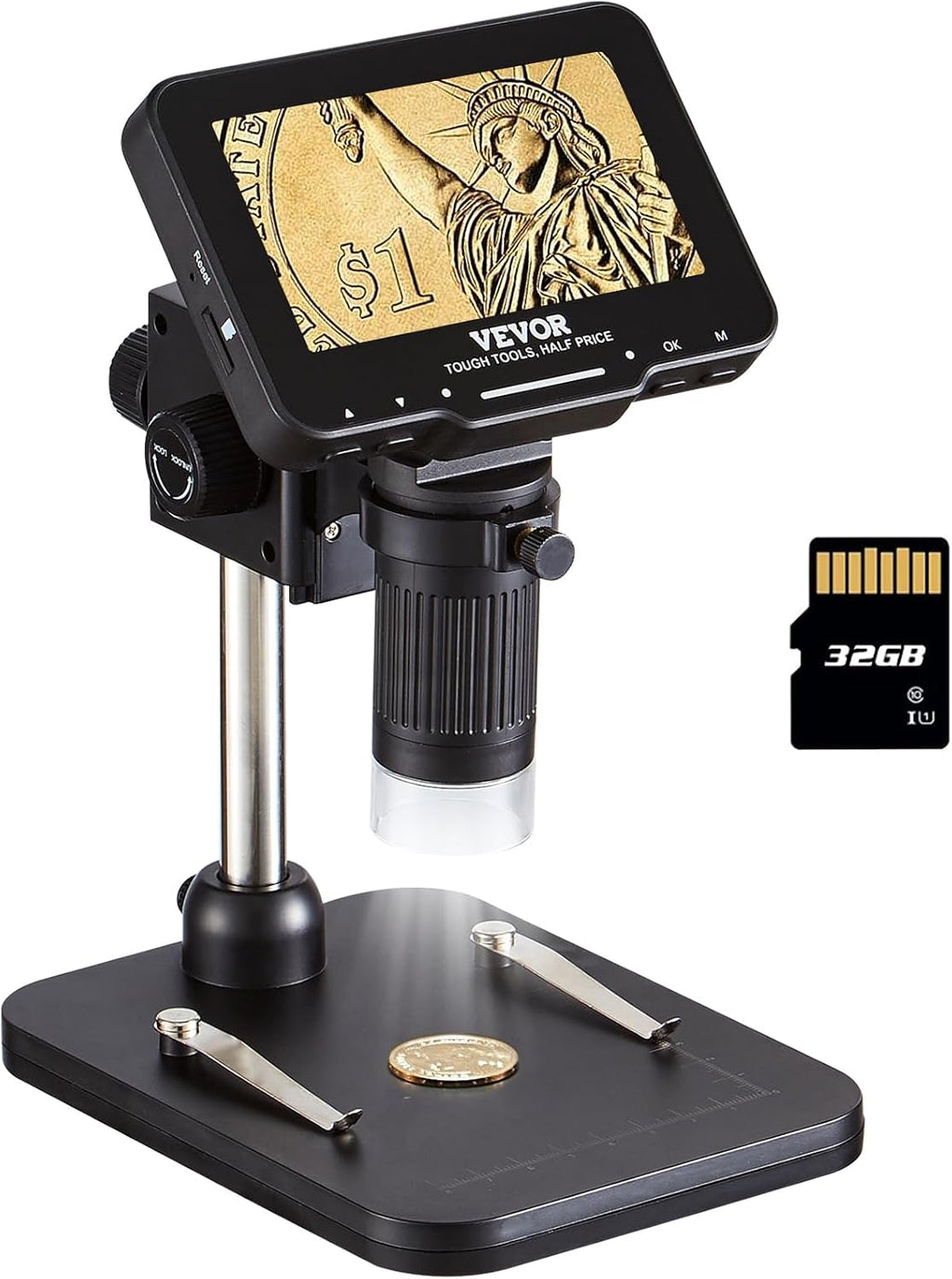 VEVOR LCD Digital Microscope for Adults Kids, 4.3" IPS Screen, Coin Microscope 50X - 1000X Magnification with 8 LED Lights, PC View, 32GB SD Card, USB Microscope for Windows/MacOS, Black