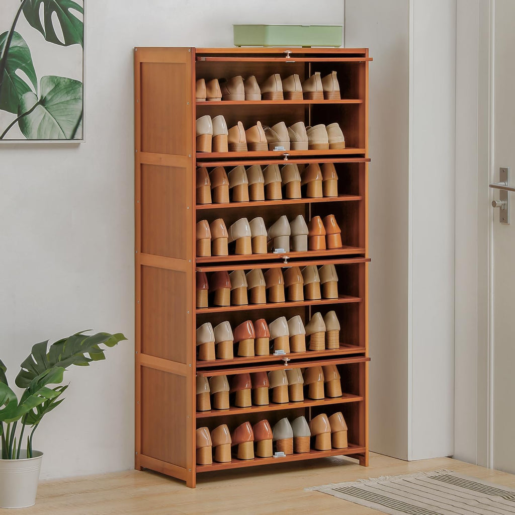 Bamboo 8 Tier Shoe Shelf Storage Rack with Flip Doors a7