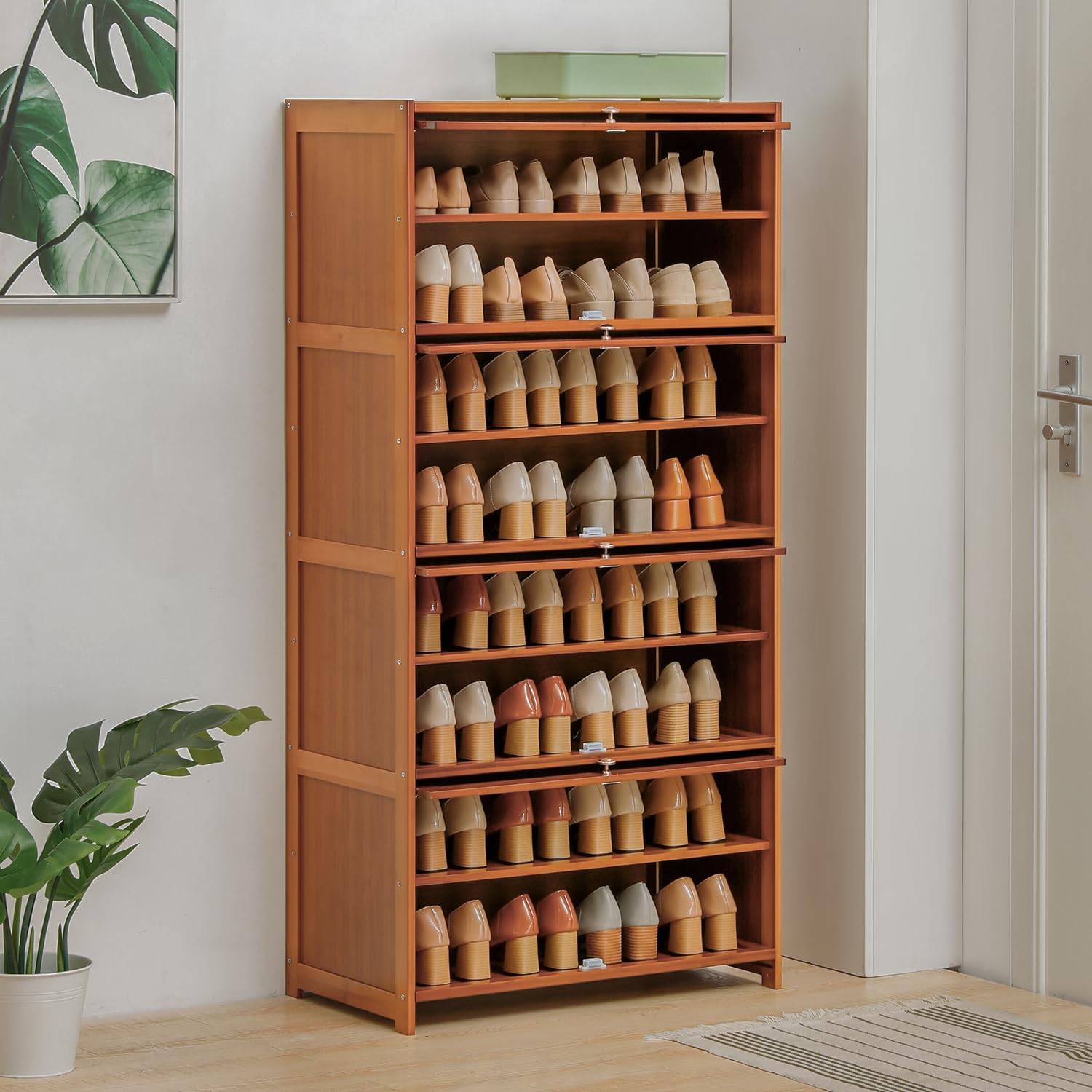 Bamboo 8 Tier Shoe Shelf Storage Rack with Flip Doors a7