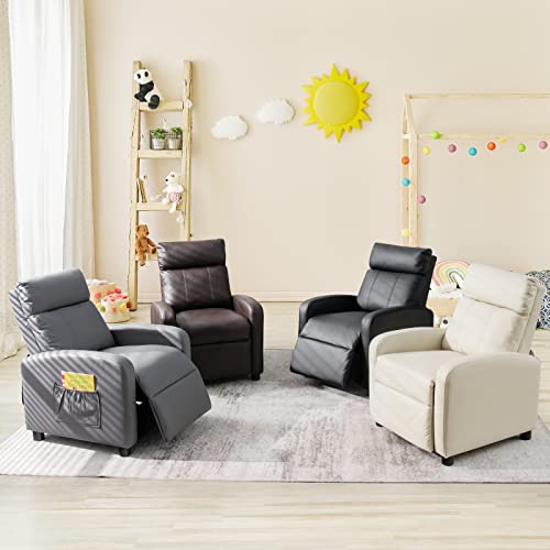Kids Recliner Chair with Side Pockets and Footrest Beige k7
