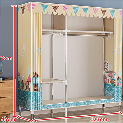 Portable Canvas Wardrobe with Hanging Rail and Shelves a7k