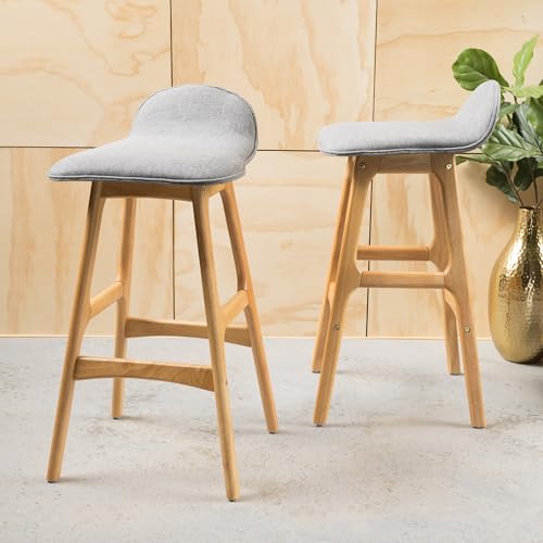 Mid-Century Modern Bar Stool Set of 2 Wood Counter Height Chairs with Footrests Charcoal k7