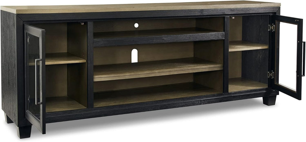 TV Entertainment Media Console 83 Inch Wood Glass Black Brown a7