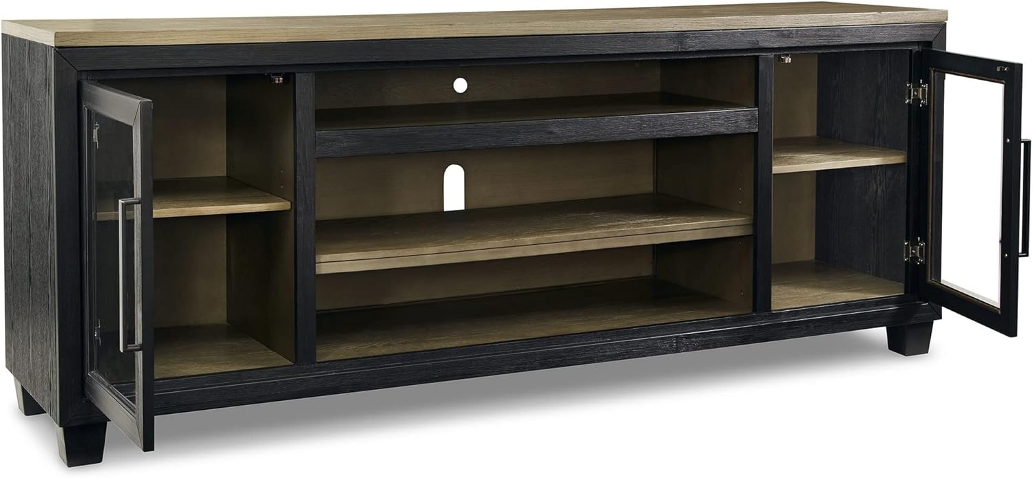 TV Entertainment Media Console 83 Inch Wood Glass Black Brown a7