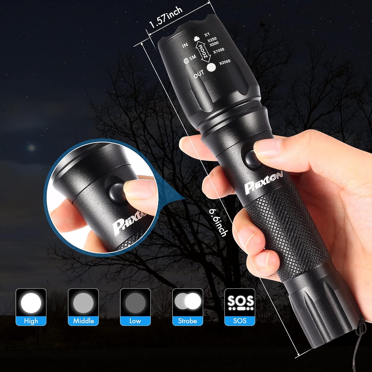 Rechargeable Tactical Handheld Flashlight 5000 Lumen Zoomable Waterproof k7