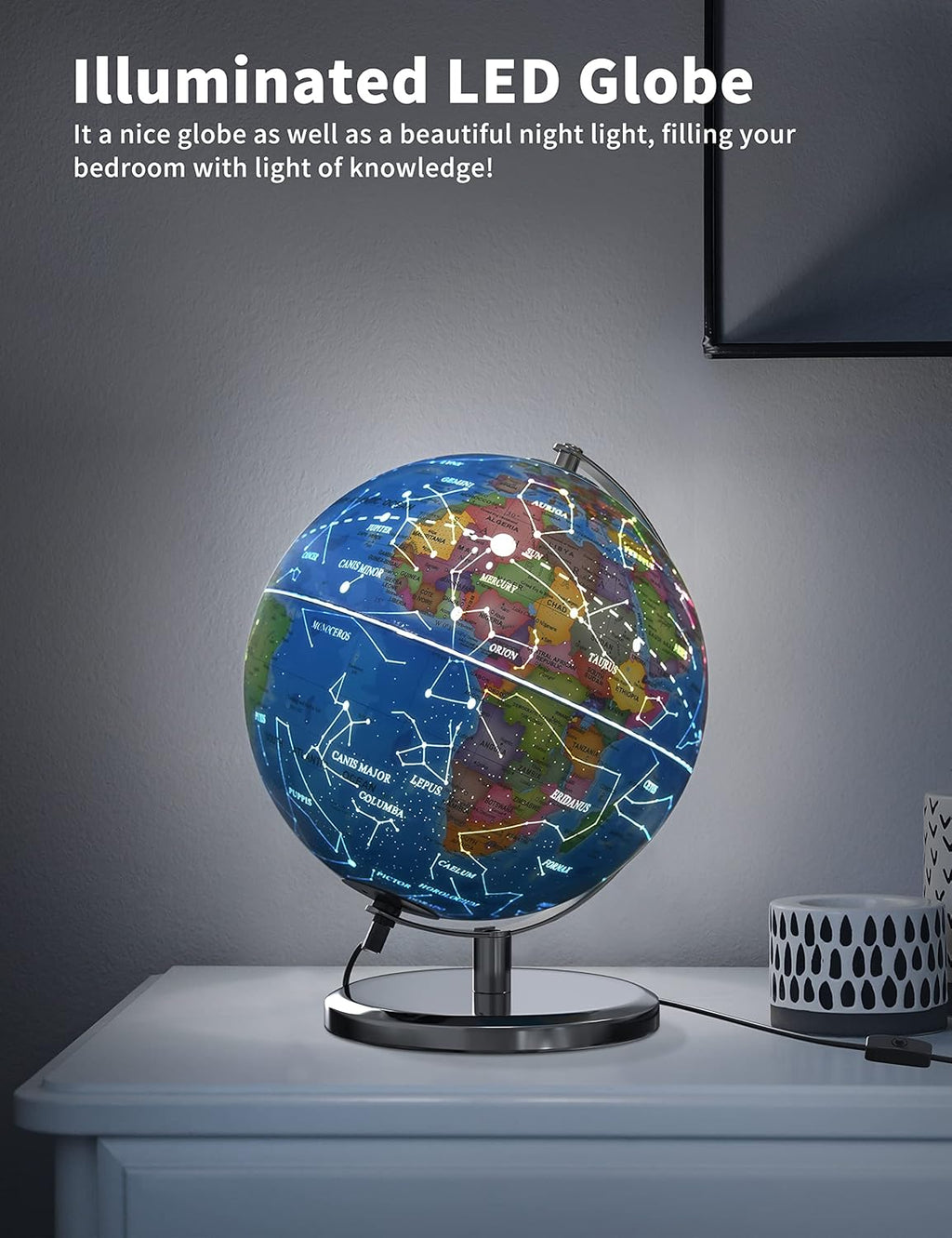 Illuminated Globe with Stand for Kids Learning 9in k7