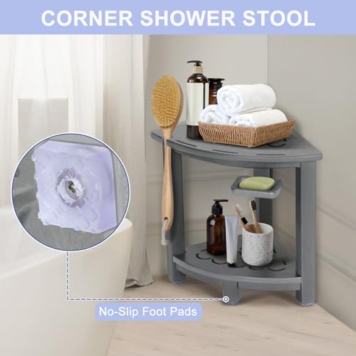 Corner Shower Stool with Storage Shelf and Adjustable Feet k7p