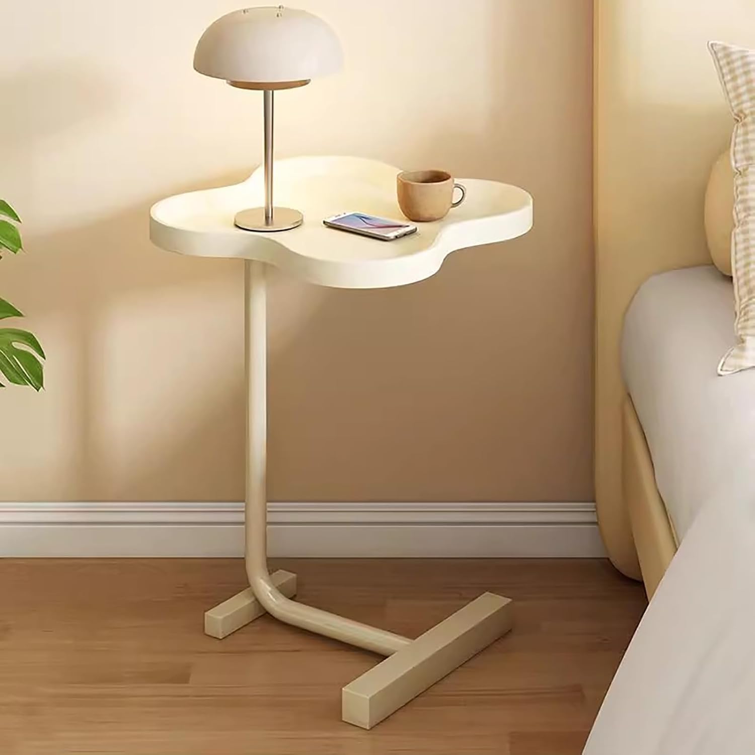 C Shaped Side Table, Modern End Table Narrow Round Bed Sofa Couch Coffee Dinner Table with Curved Desktop, Small Side Table for Living Room, Bedroom, Bathroom (15.7 * 23.6 in)