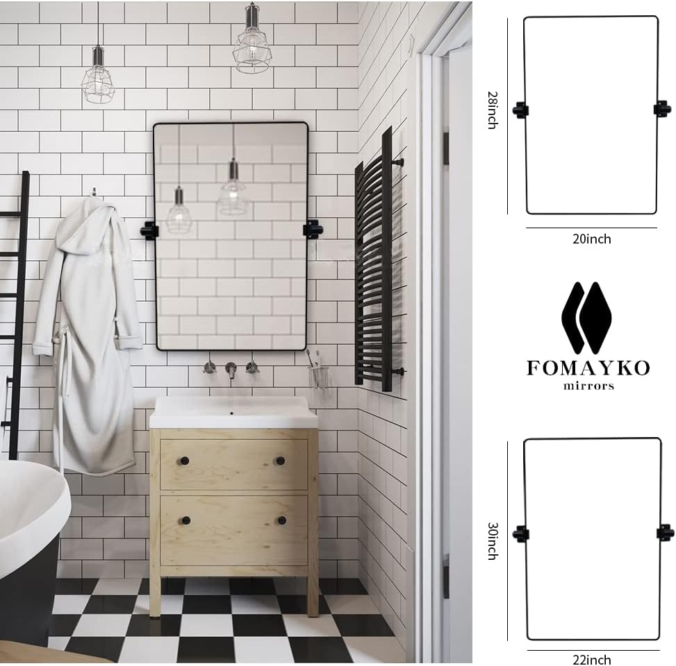 Black Aluminum Rectangle Bathroom Mirror 22x30 tilting a7