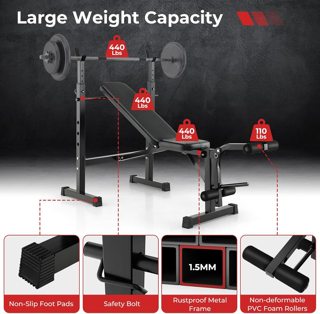 Adjustable Weight Bench Foldable with Squat Racks for Home Gym k7p