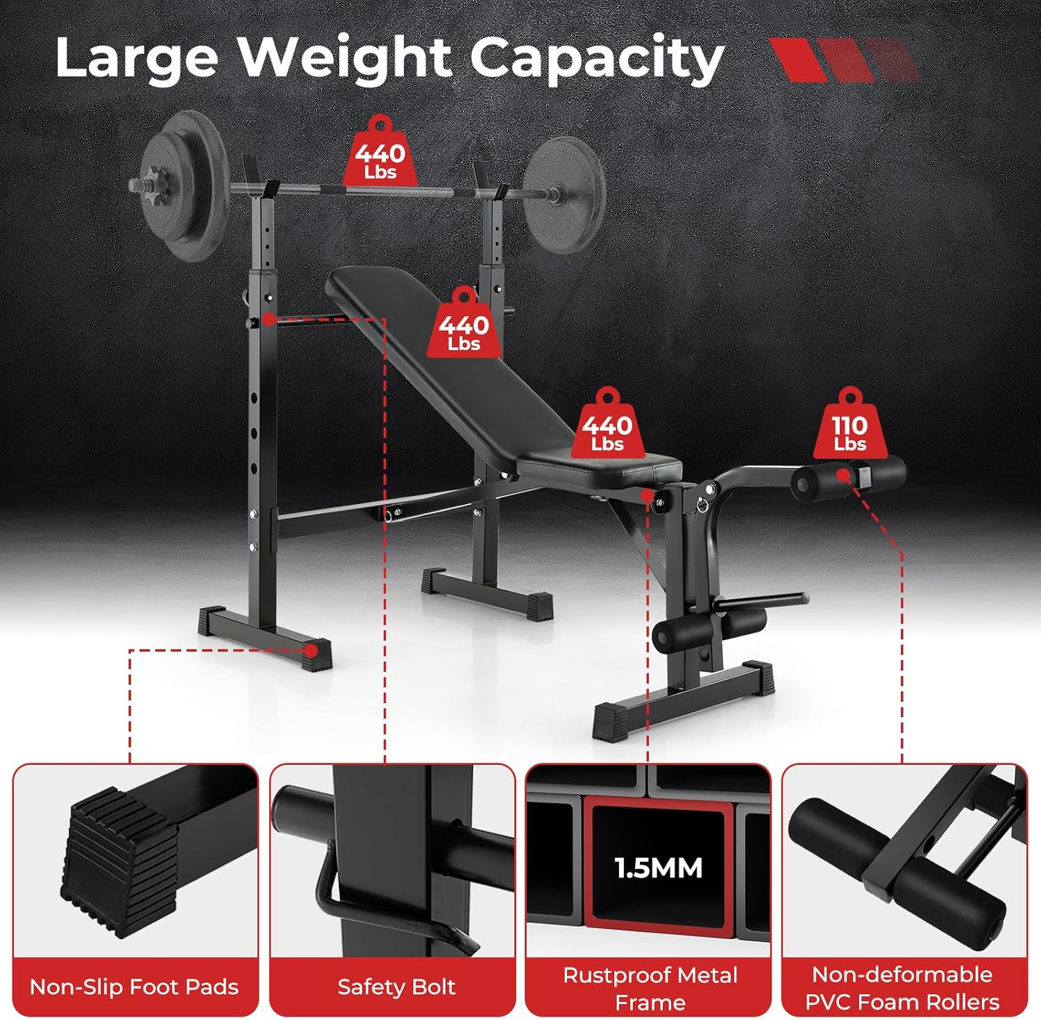 Adjustable Weight Bench Foldable with Squat Racks for Home Gym k7p