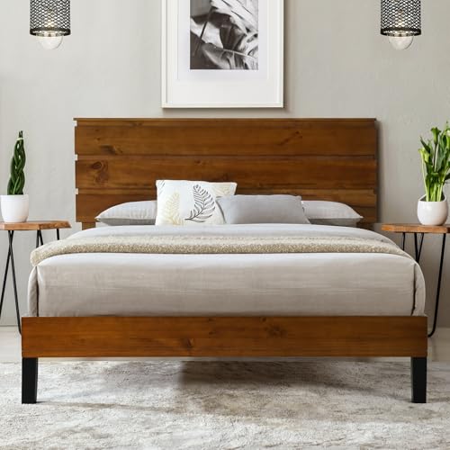 Farmhouse Full Size Bed Frame Tall Headboard Wood Platform q7k