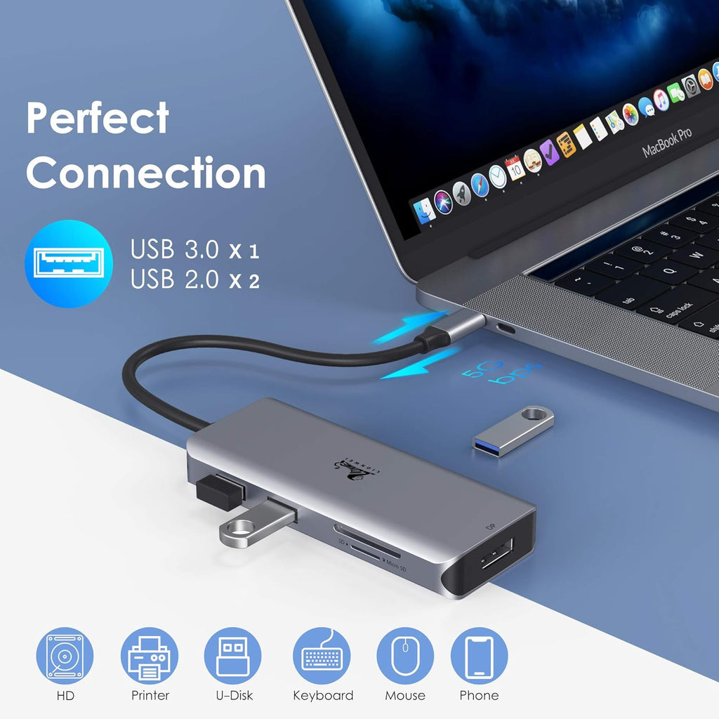 USB C Docking Station Dual HDMI Adapter DisplayPort 87W PD3a