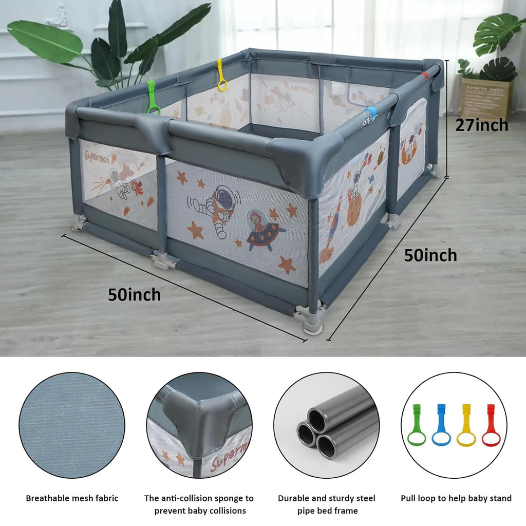 Baby Playpen 50x50 Large Play Yard with Gate Indoor Outdoor Gray a7