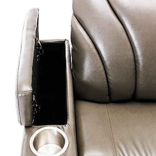 Swivel PU Leather Power Recliner with Tray Table and Cup Holder Grey k7m