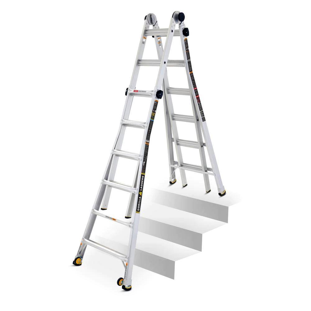 Aluminum Multi-Position Ladder with Wheels 26 ft, 375 lb Load Capacity k7