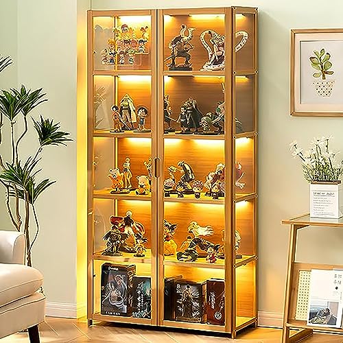 68" Curio Display Cabinet, Storage Shelves with Acrylic Glass Door, Collectibles Toy Organizers Rack & Display Shelf, Kids Bookshelf and Bookcase for Playroom, Bedroom
