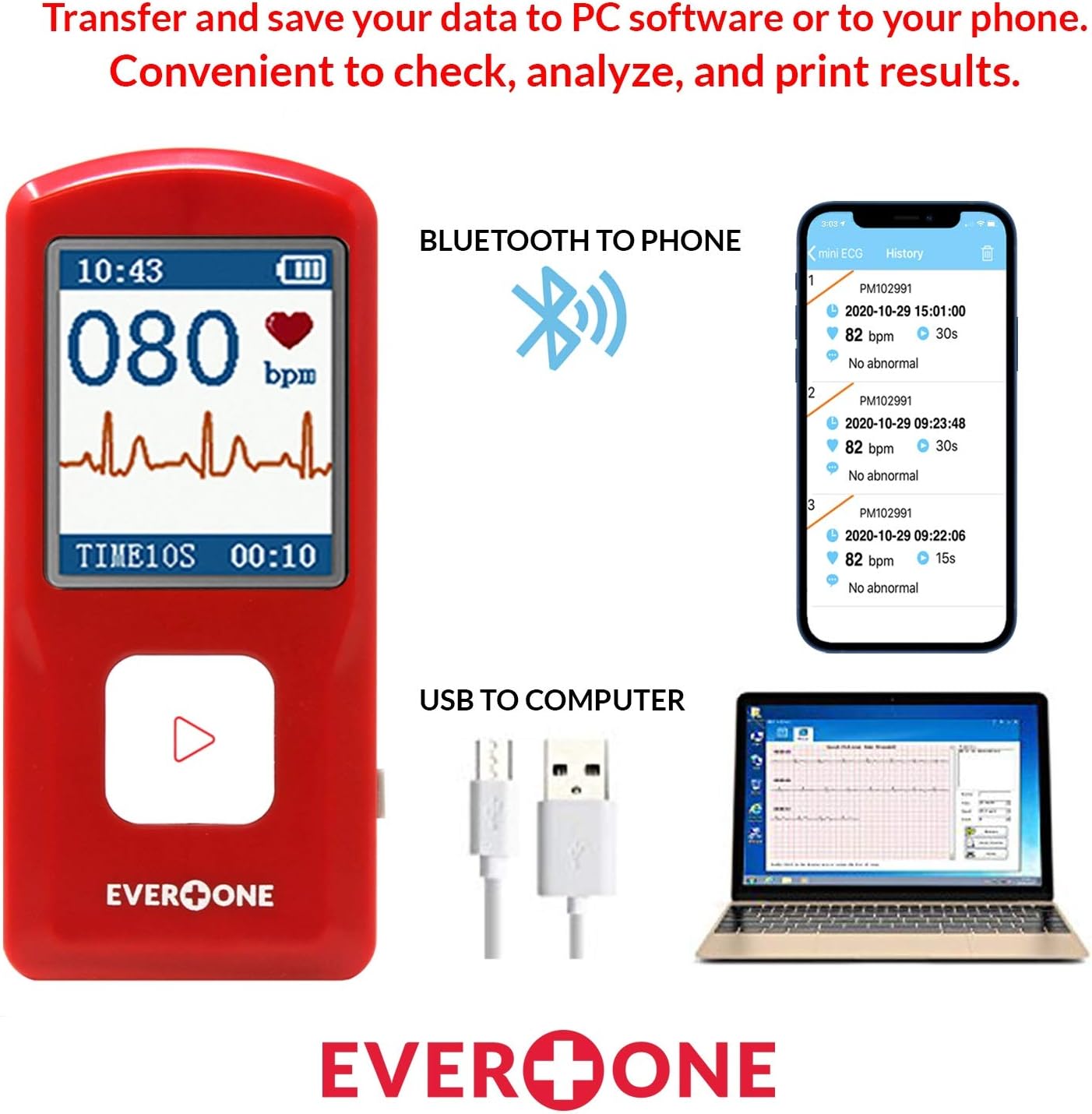 Portable Bluetooth ECG/EKG Monitor for Heart Rate Tracking k7m