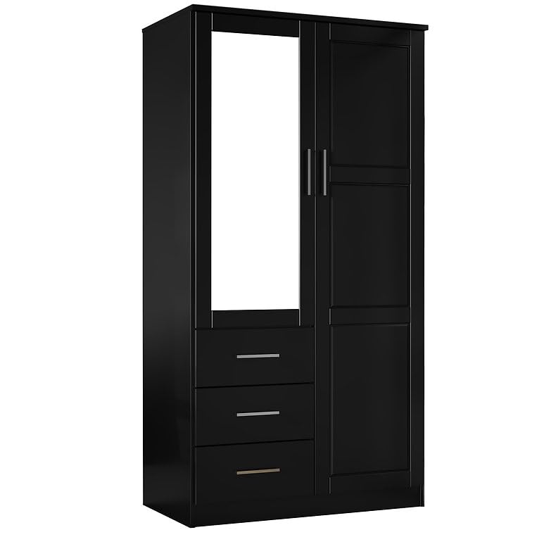 Solid Wood Wardrobe with Mirror Mocha 37.75" x 72" x 20.75" q7