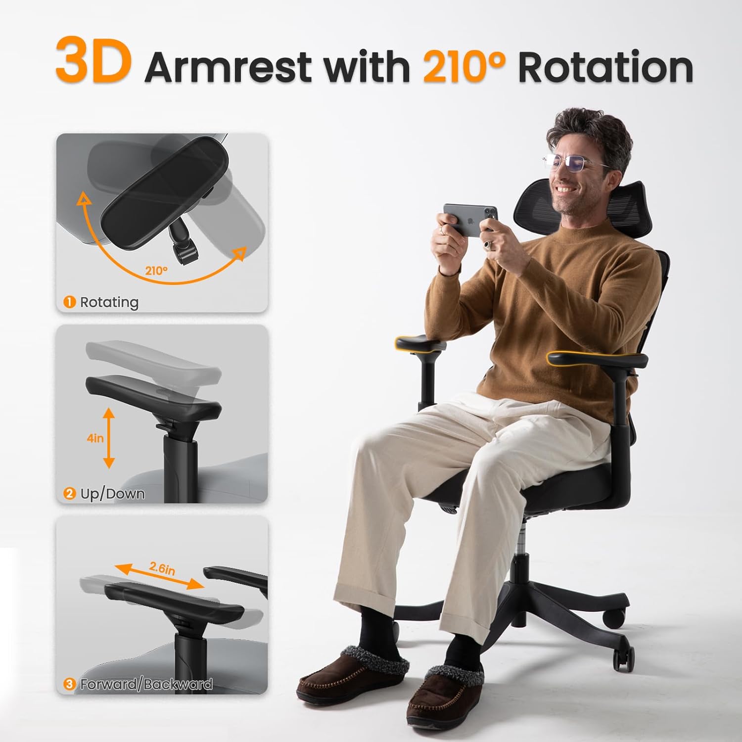 Ergonomic Mesh Office Chair with Wheels Adjustable Arms Headrest Lumbar Support k7q