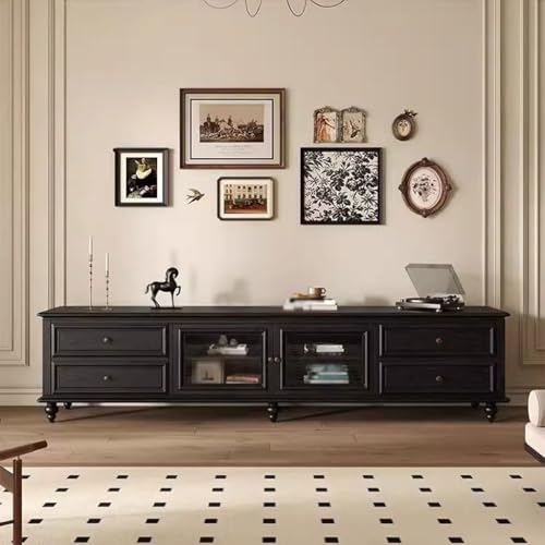 TV Cabinet Solid Wood Black Floor Standing Retro 7k
