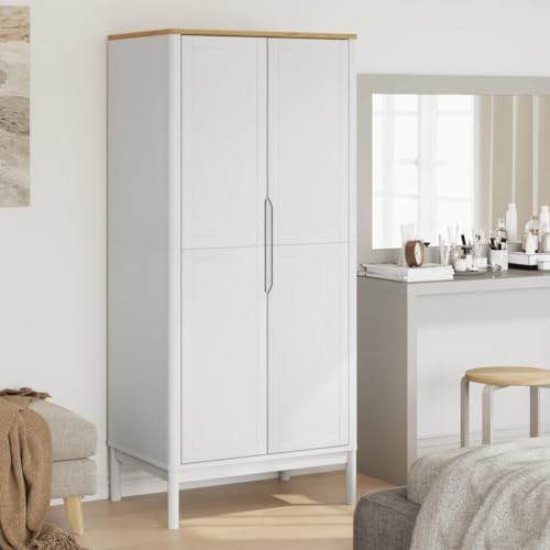 Wooden Wardrobe Closet with 1 Large Compartment and Doors, Wooden Armoire Closet Storage Cabinet, Brown 30.3"x20.9"x67.3" Solid Wood Pine