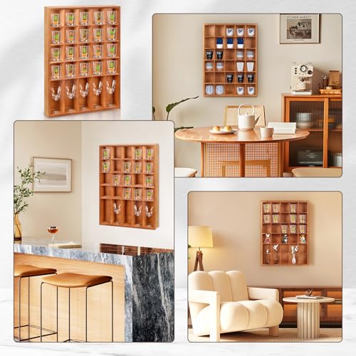 Shot Glass Display Case Wall Wood Holds 30 Glasses Shelf 17x12x3 Black 2PCS k7