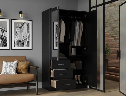 Solid Wood Wardrobe with Mirror Mocha 37.75" x 72" x 20.75" q7