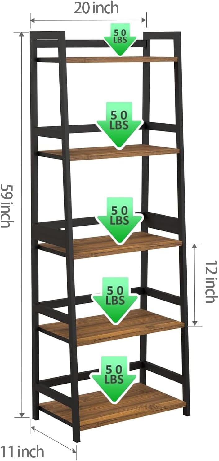 Bamboo Bookshelf 5 Tier Tall Corner Rack for Living Room a7