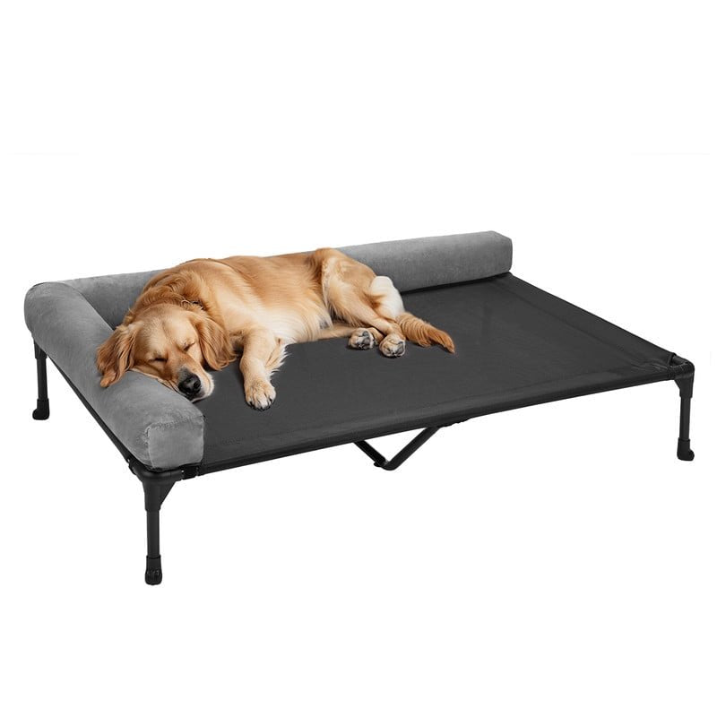 Veehoo Elevated Dog Bed, Outdoor Raised Dog Bed for Extra Large Dogs, Cooling Portable Dog Cot Bed with Removable Bolster, Dog Hammock Bed with Washable Teslin Mesh &amp; No-Slip Feet, X-Large, Black