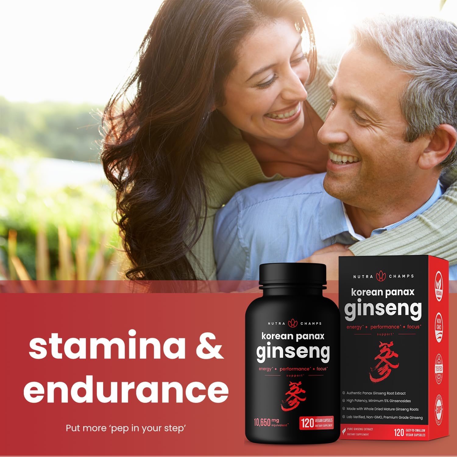 Korean Red Panax Ginseng Capsules Extra Strength Energy Focus Vitality Immune Support Vegan Pills k7