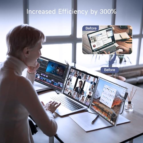 Portable Triple Monitor for Laptop 16in Aluminum HDMI USB-C k7