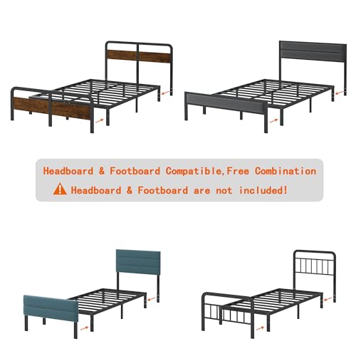 Metal Bed Frame Heavy Duty Steel Slat Mattress Foundation Black k7